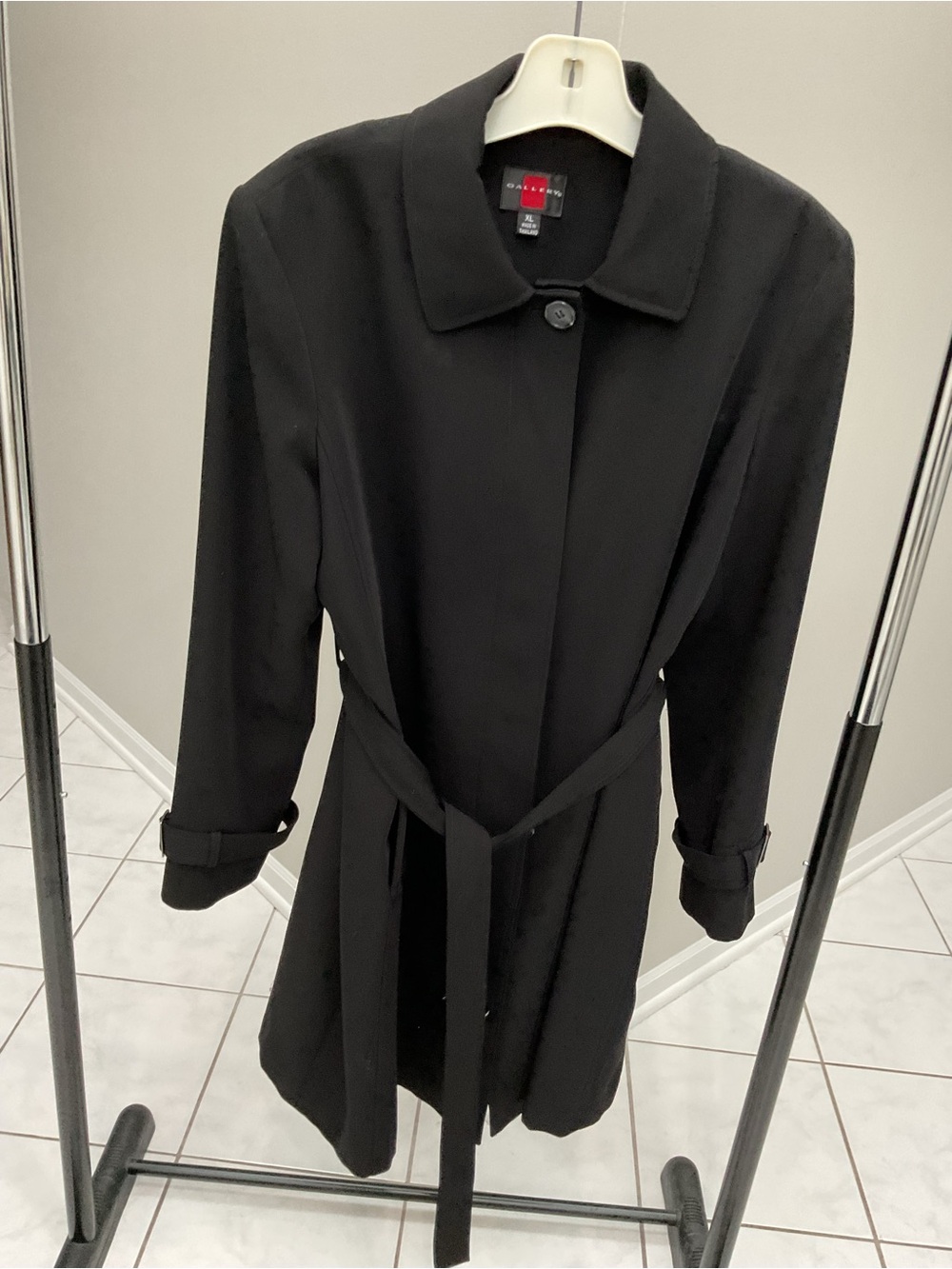 Gallery Black Belted Trench Coat with Classic Collar